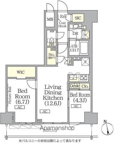 ザ・パークハビオ神楽坂レジデンスサウス(2LDK/2階)の間取り写真