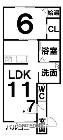 シャンテ中園(1LDK/1階)の間取り写真