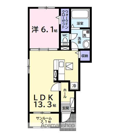 ベリッシモ ソーレ(1LDK/1階)の間取り写真