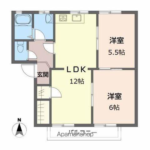 カルテット北斉院 C棟(2LDK/2階)の間取り写真