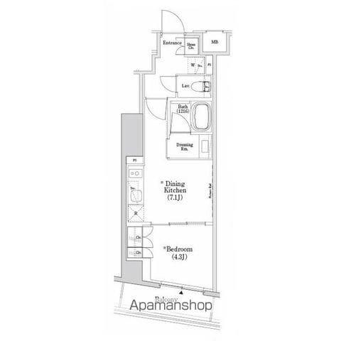 ザ・パークハビオSOHO市谷左内町(1DK/4階)の間取り写真