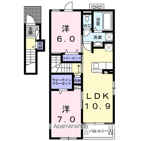 カルミア Ⅰ(2LDK/2階)の間取り写真