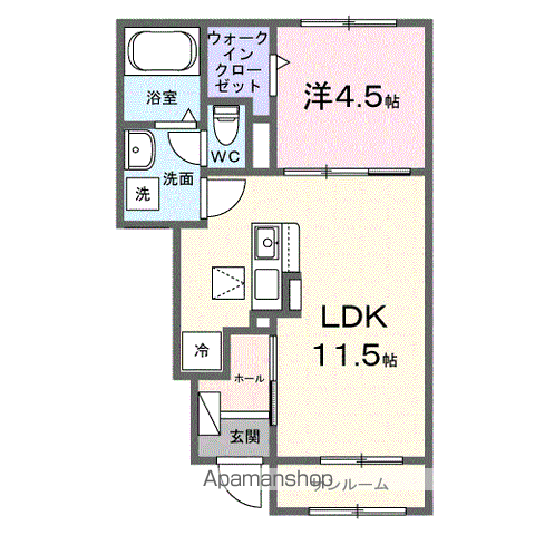 カルフール上津(1LDK/1階)の間取り写真