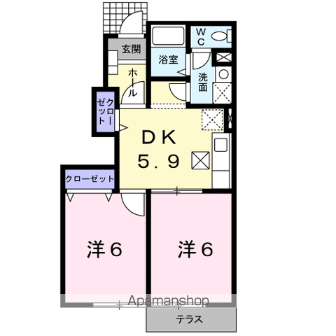 サンパティークⅢ(2DK/1階)の間取り写真