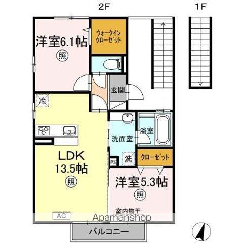 グレンディールⅢⅣ Ⅲ(2LDK/2階)の間取り写真