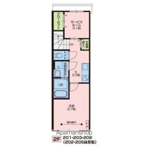 オークB(1K/2階)の間取り写真