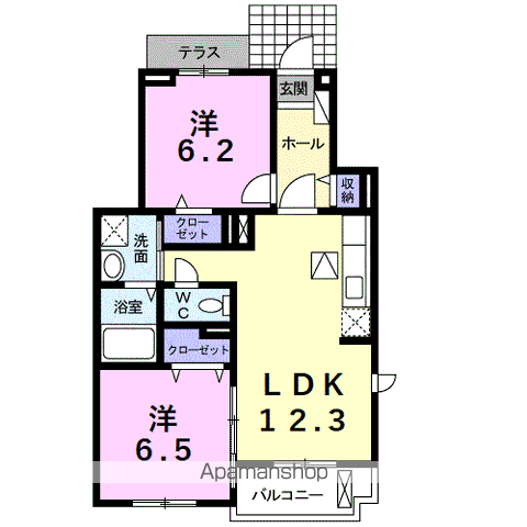 モンテローザⅠ(2LDK/1階)の間取り写真