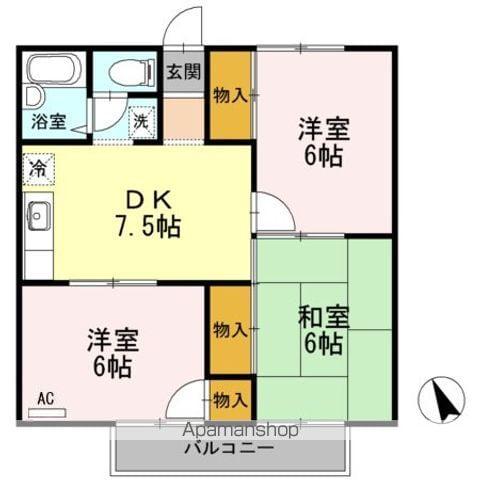 リビエールアンB棟(3DK/2階)の間取り写真