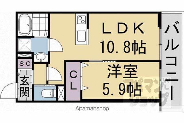 FORESTMAISON京都北山 ウエスト(1LDK/1階)の間取り写真