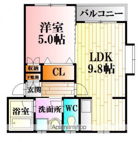 フローラ大内Ⅲ(1LDK/1階)の間取り写真