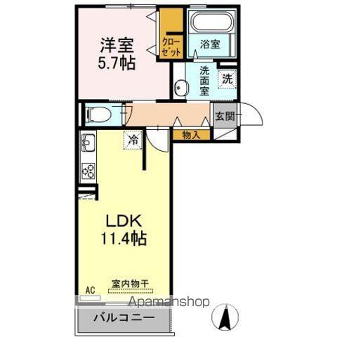 キャルル B棟(1LDK/2階)の間取り写真