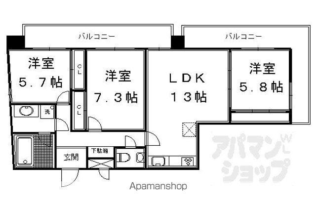 薬師町マンション(3LDK/11階)の間取り写真