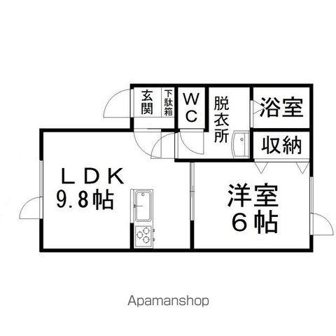 ローヤルハイム西三輪Ⅱ(1LDK/2階)の間取り写真