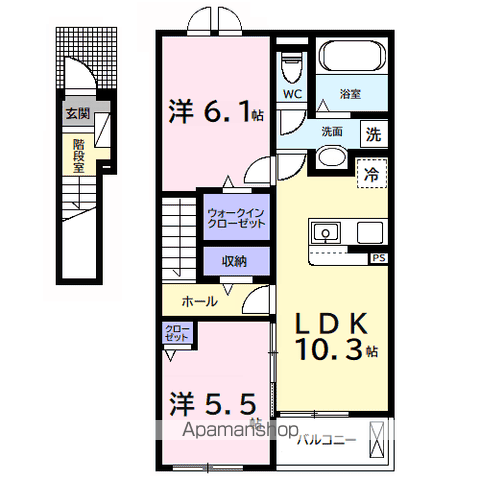 今津朝山アパートⅡ(2LDK/2階)の間取り写真