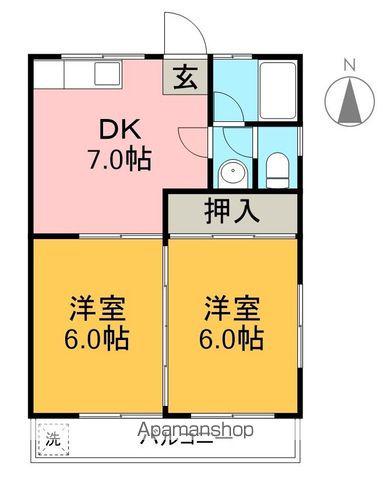 ハイツアサイ(2DK/2階)の間取り写真