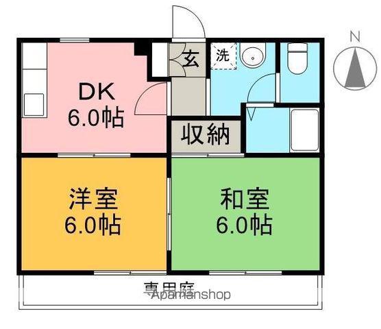 ハイツぶどうの木Ⅱ(2DK/1階)の間取り写真