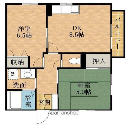 WITH YOU(2DK/2階)の間取り写真