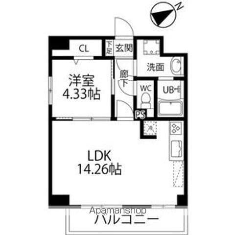 ウルフィエスタ徳川(1LDK/9階)の間取り写真