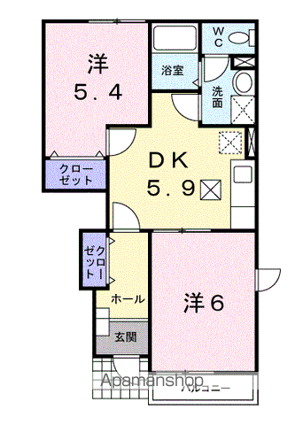 アヴニールⅧ(2DK/1階)の間取り写真