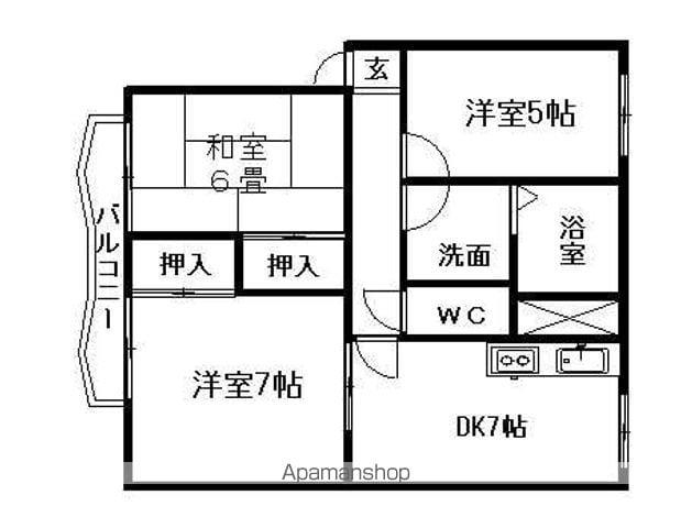 グランドハーティス1号館(3DK/2階)の間取り写真