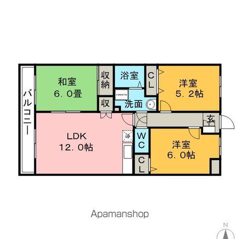 グリーンビル御井B(3LDK/3階)の間取り写真