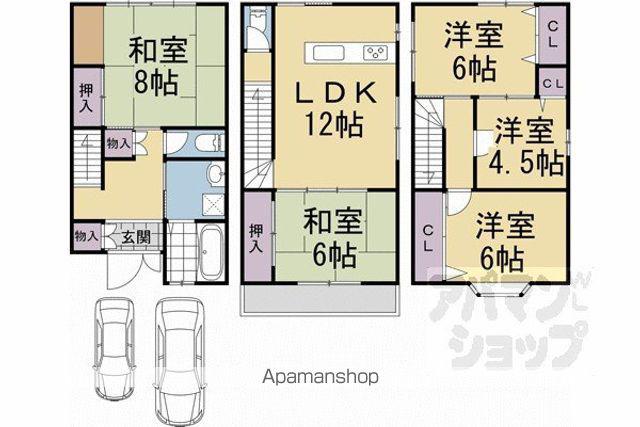 京都市烏丸線 北大路駅 徒歩30分 3階建 築27年(5LDK)の間取り写真