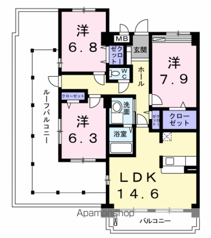サンリットパインニードル(3LDK/6階)の間取り写真