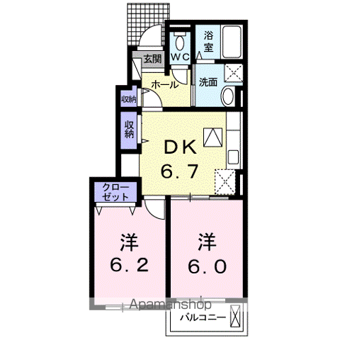 シュクルB(2DK/1階)の間取り写真