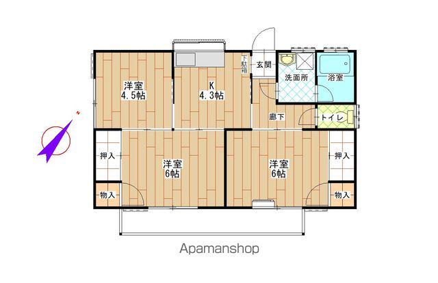 中央本線 竜王駅 徒歩50分 1階建 築44年(3K)の間取り写真