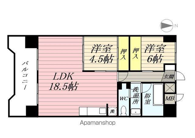 オーロラビル(2LDK/6階)の間取り写真