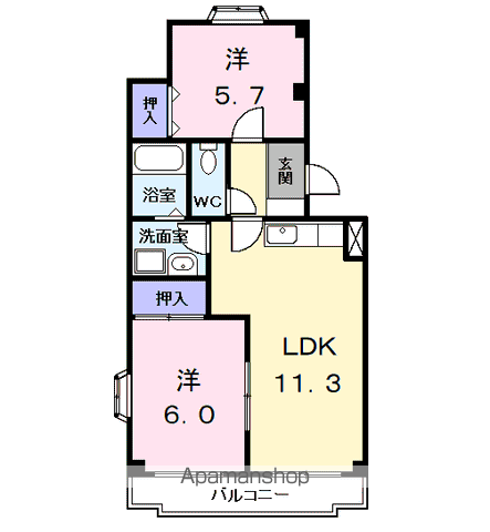 グリーンハイツはとり(2LDK/2階)の間取り写真