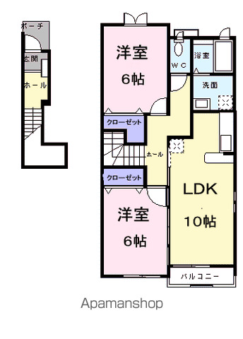 ヴァイオレット・パラッツオA(2LDK/2階)の間取り写真