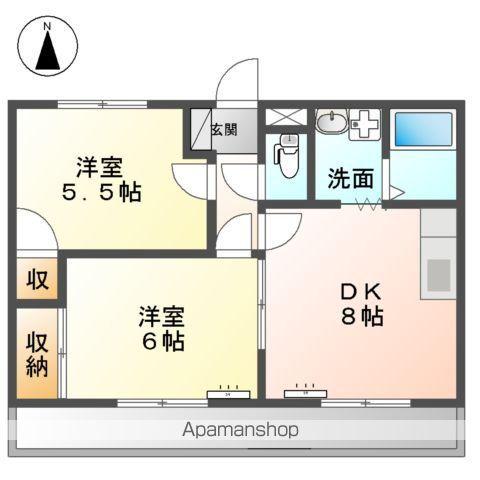 ラフィーネ石尾台(2DK/2階)の間取り写真