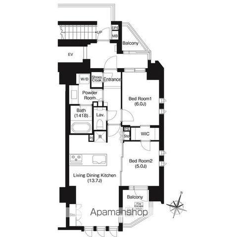 ジオイド三番町(2LDK/5階)の間取り写真