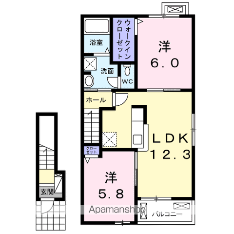 エクセレント NーⅥ(2LDK/2階)の間取り写真