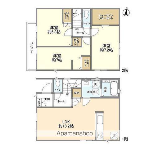 東武鉄道野田線 川間駅 徒歩5分 2階建 築1年(3LDK)の間取り写真