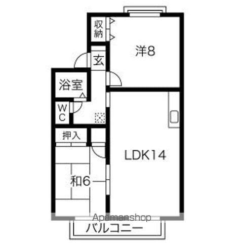 MUヒルズ茜部(2LDK/2階)の間取り写真