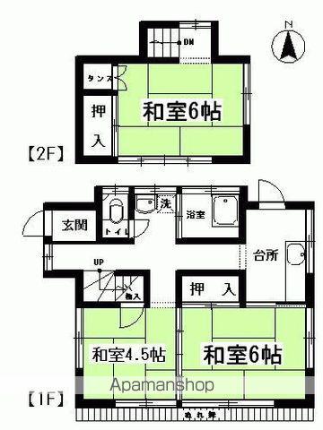 常磐線 いわき駅 バス乗車時間：18分 堀の内バス停で下車 徒歩3分 2階建 築53年(3K)の間取り写真