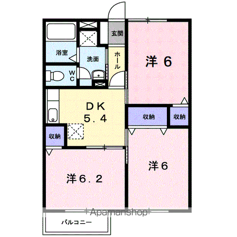 グリーンハイツ下賀茂(3DK/2階)の間取り写真