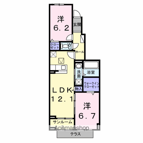 ビオレタA(2LDK/1階)の間取り写真