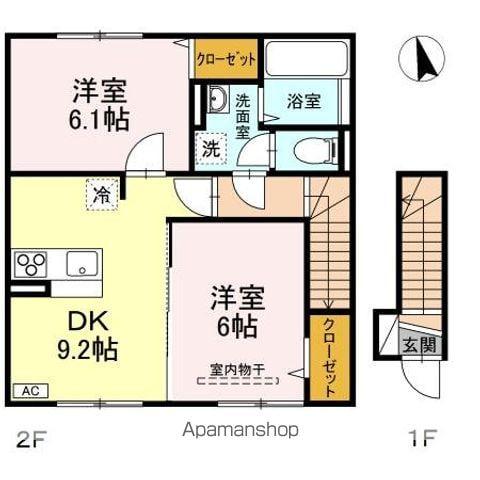 メゾン花見山 Ⅲ(2DK/2階)の間取り写真
