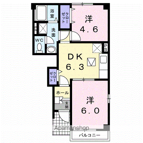 エレガンテ・パルコⅠ(2DK/1階)の間取り写真