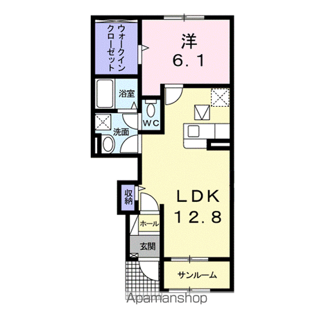 オアシス神辺 A(1LDK/1階)の間取り写真