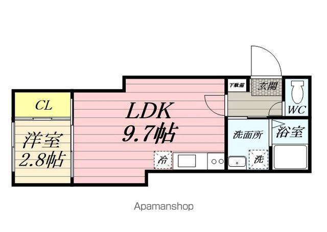 ウェルスビスタ連坊(1LDK/3階)の間取り写真