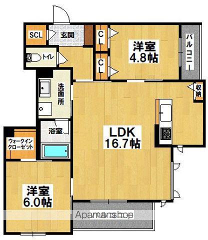 グランツ中百舌鳥(2LDK/2階)の間取り写真