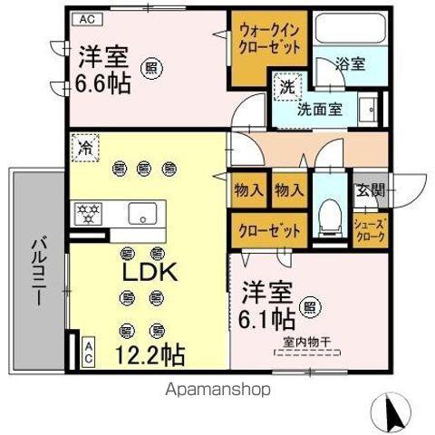 DーRESENA花ヶ島(2LDK/2階)の間取り写真