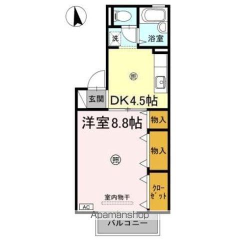 プレステージュ21 3棟(1DK/2階)の間取り写真