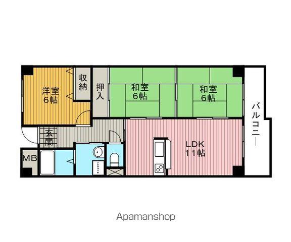 プリムベール向丘(3LDK/4階)の間取り写真
