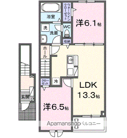 クレメント岩出D(2LDK/2階)の間取り写真