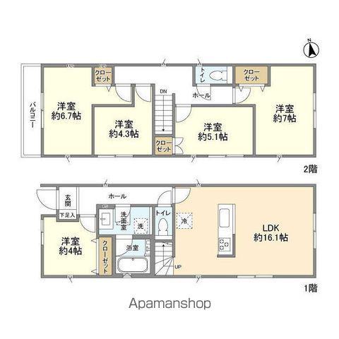 南武線 矢川駅 徒歩15分 2階建 築3年(5LDK)の間取り写真